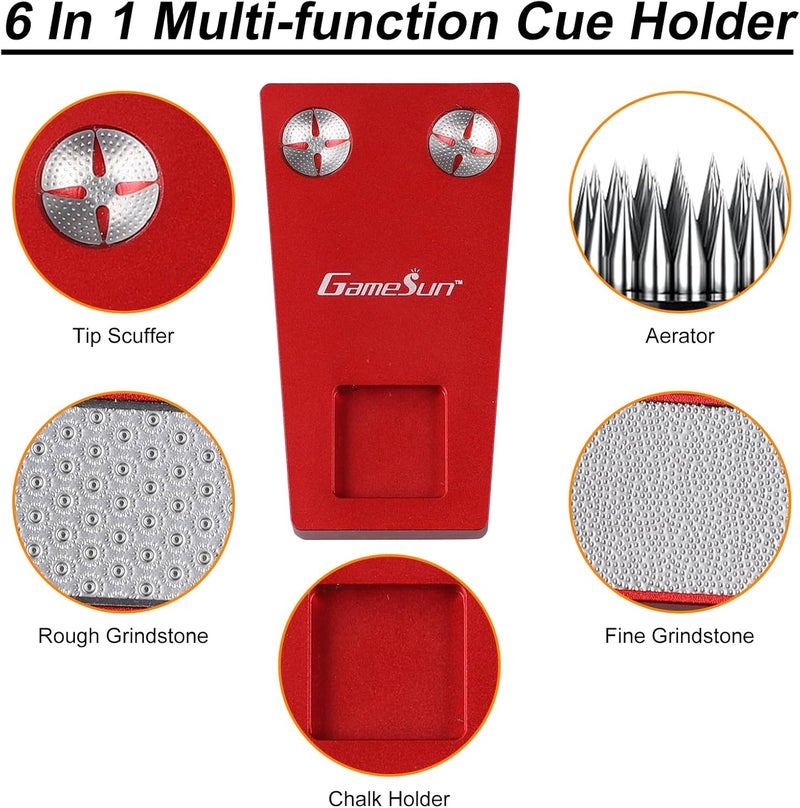GAMESUN 6 In 1 Portable Weighted Pool Cue Holder, chalk holder, billiard cue tip tool, Red - Image 4